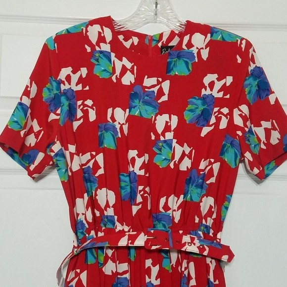 Breli Originals Floral Geek Secretary Vintage Dress ~ Sz 10 ~ Red ~ Pleated - Picture 4 of 7